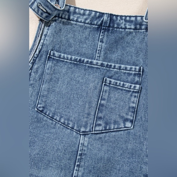 Women's Blue Denim Distressed Button Overalls - Picture 7 of 8